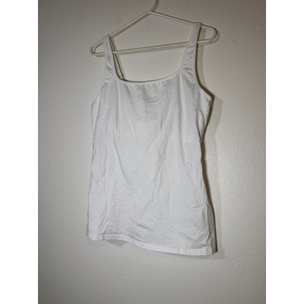 NWT Charmo White Cotton Camisole Tank Top Shelf Bra Adjustable Women's M